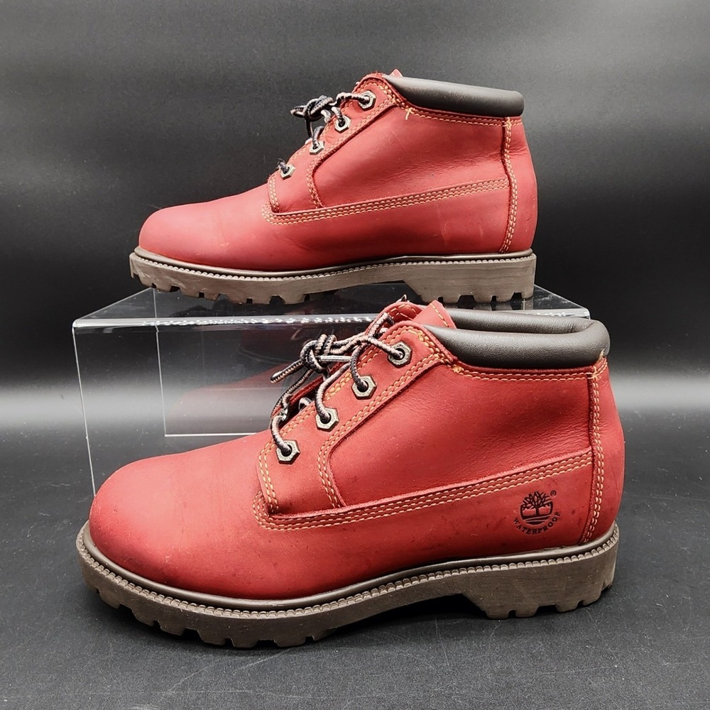 Timberland 8.5M Red Waterproof Leather Ankle Boots Gorpcore Work Streetwear